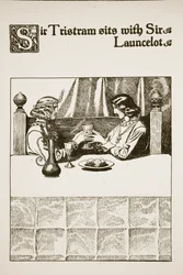 Sir Tristram sentado con Sir Launcelot, ilustración de 